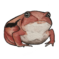 a sticker with a red frog on it