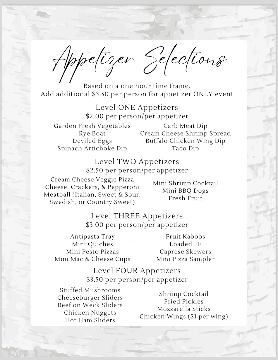 White Birch Food and Bar Selection