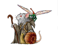 a drawing of a rat with wings and a snail