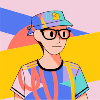 a cartoon illustration of a man wearing glasses and a hat