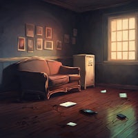 a room with a couch and a lamp