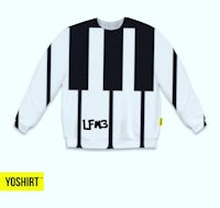 a white and black sweatshirt with a piano keyboard on it