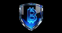 a blue bitcoin symbol on a black background