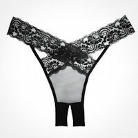 a black thong with lace detailing