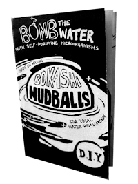 a black and white photo of a book with mudballs on it