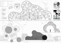 a black and white drawing of a building and a plan
