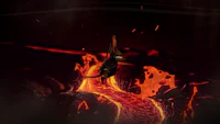 an image of a dragon flying over lava