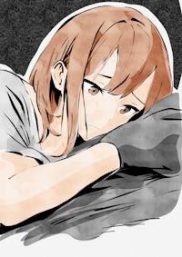 a drawing of a girl laying on a bed