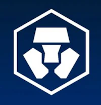 a white hexagon logo on a blue background