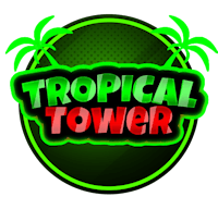 tropical tower logo on a black background