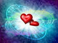 two hearts in the shape of a zodiac sign on a starry background royalty illustration