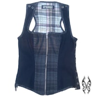 a women's vest with a plaid pattern on it