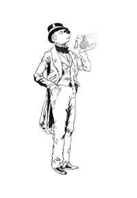 a black and white drawing of a man in a top hat