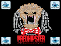 a predator head with a bowtie and polka dot bowtie