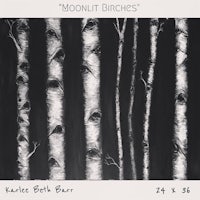 a black and white painting of birch trees
