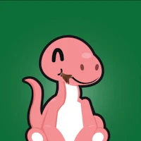 a pink dinosaur sitting on a green background