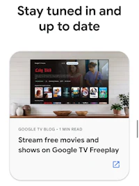 a screen with the text stay tuned in and up to date stream free movies and shows on google play