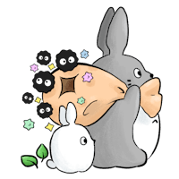 a black bunny holding a bag of black stars
