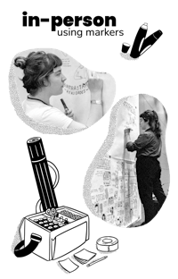 a black and white photo of a woman writing on a wall