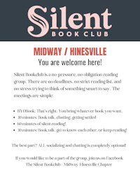 a flyer for the silent book club in midway