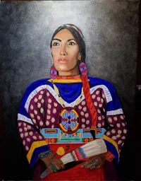 a painting of a native woman holding a drum