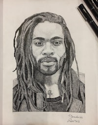 a drawing of a man with dreadlocks