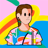 a cartoon of a person wearing a colorful t - shirt