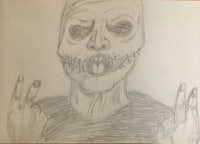 a drawing of a man with a mask on his face