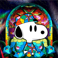 snoopy in a stained glass window