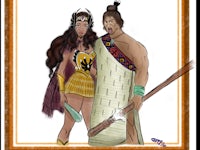 a drawing of a man and a woman dressed in native clothing