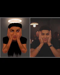 two pictures of a man with a halo on his head