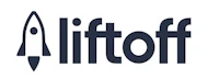 liftoff logo with a rocket in the background