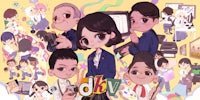 a group of cartoon characters with the word dvy on them