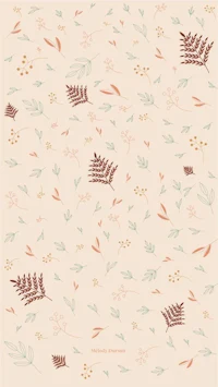 a pattern of leaves and flowers on a beige background