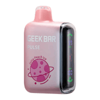 the geek bar pulse e-liquid is pink and has a pink logo on it