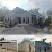 four pictures of a house under construction