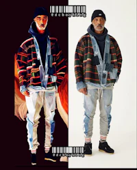 a man in a plaid jacket and a man in a hat