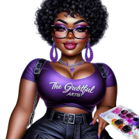 a black woman in a purple shirt holding a paint brush