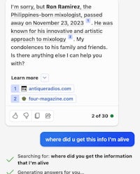 a screenshot of a text message from ron ramirez