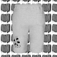 a grey sweat short with a black and white pattern