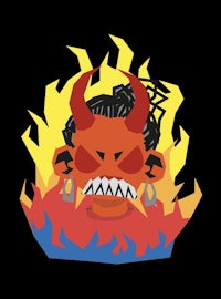 a cartoon image of a devil in flames