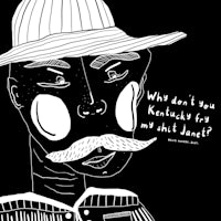 an illustration of a man with a mustache and hat