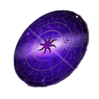a purple zodiac wheel with stars and planets
