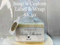 soap with custom label and wrap for baby shower