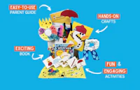 a blue background with a picture of a craft kit