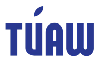 a blue logo with the word wait on it