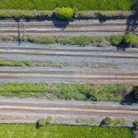 an aerial view of a train track