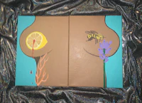 a painting of a woman with a bee and lemon on it