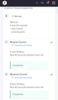 a screenshot of a workout schedule on a screen