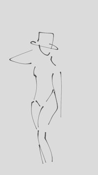 a line drawing of a woman in a hat